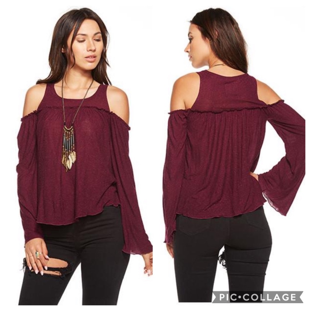 EUC Chaser Bell Sleeve Cold Shoulder Top Sangria